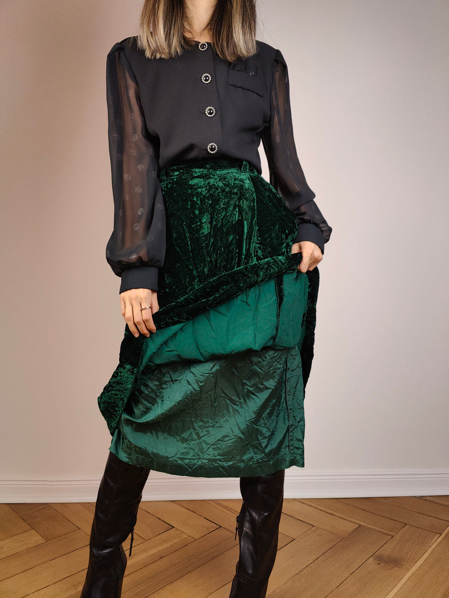 Green velour midi skirt sale
