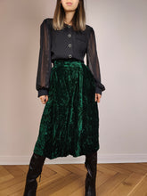 Load image into Gallery viewer, The Green Velvet Midi Skirt | Vintage dark green velvet velour skirt mid midi length XS