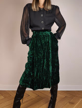 Load image into Gallery viewer, The Green Velvet Midi Skirt | Vintage dark green velvet velour skirt mid midi length XS