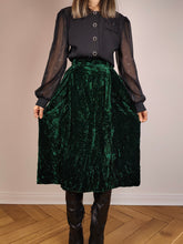 Load image into Gallery viewer, The Green Velvet Midi Skirt | Vintage dark green velvet velour skirt mid midi length XS