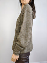 Load image into Gallery viewer, The Wool Brown Cable Knit Sweater | Vintage wool mix jumper pullover cable knit brown grey women men unisex M