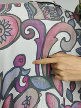 Load image into Gallery viewer, The White Pink Art Pattern Shirt | Vintage 90s viscose long sleeve crazy print women blouse L