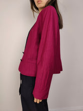 Load image into Gallery viewer, The Wool Pink Magenta Short Blazer Jacket | Vintage 80s pure virgin wool velvet collar crop jacket made in Italy M