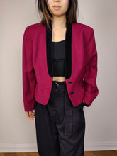 Load image into Gallery viewer, The Wool Pink Magenta Short Blazer Jacket | Vintage 80s pure virgin wool velvet collar crop jacket made in Italy M