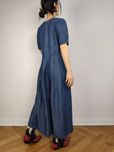 Load image into Gallery viewer, The Dark Blue Maxi Denim Shirt Dress | Vintage 90s jeans button down spring summer short sleeve long dress S