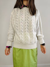 Load image into Gallery viewer, The White Cable Crochet Knit Pullover | Vintage sweater jumper plain boat neckline women summer spring top balloon sleeves M