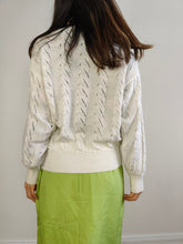 Load image into Gallery viewer, The White Cable Crochet Knit Pullover | Vintage sweater jumper plain boat neckline women summer spring top balloon sleeves M