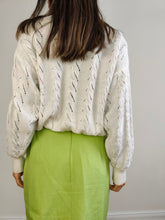 Load image into Gallery viewer, The White Cable Crochet Knit Pullover | Vintage sweater jumper plain boat neckline women summer spring top balloon sleeves M