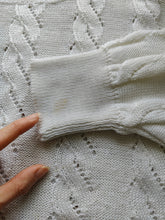 Load image into Gallery viewer, The White Cable Crochet Knit Pullover | Vintage sweater jumper plain boat neckline women summer spring top balloon sleeves M