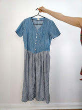 Load image into Gallery viewer, The Blue Denim Check Skirt Dress | Vintage jeans spring summer midi skirt checker plaid white S-M