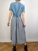 Load image into Gallery viewer, The Blue Denim Check Skirt Dress | Vintage jeans spring summer midi skirt checker plaid white S-M
