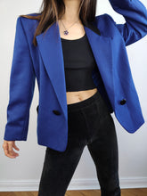 Load image into Gallery viewer, The Electric Blue Blazer Jacket | Vintage 80s Max Dine black collar jacket made in Italy M