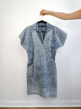 Load image into Gallery viewer, The Acid Wash Mini Denim Dress | Vintage 90s blue jeans diamonds spring summer mini dungaree dress S
