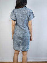 Load image into Gallery viewer, The Acid Wash Mini Denim Dress | Vintage 90s blue jeans diamonds spring summer mini dungaree dress S