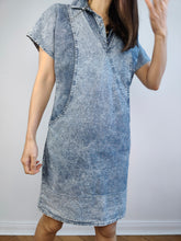 Load image into Gallery viewer, The Acid Wash Mini Denim Dress | Vintage 90s blue jeans diamonds spring summer mini dungaree dress S