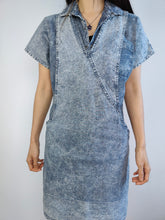 Load image into Gallery viewer, The Acid Wash Mini Denim Dress | Vintage 90s blue jeans diamonds spring summer mini dungaree dress S
