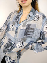 Load image into Gallery viewer, The Blue Print | Vintage pattern floral pattern blue grey blouse M
