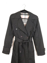 Load image into Gallery viewer, The Black Trench | Vintage black mid long trench coat jacket plaid tartan nova check S
