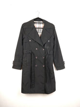 Load image into Gallery viewer, The Black Trench | Vintage black mid long trench coat jacket plaid tartan nova check S