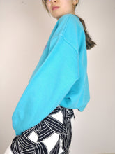 Load image into Gallery viewer, The Sky Sweatshirt | Vintage polo collar bright blue sweatshirt embroidery first sweater pullover M-L