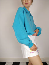 Load image into Gallery viewer, The Sky Sweatshirt | Vintage polo collar bright blue sweatshirt embroidery first sweater pullover M-L