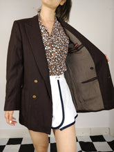 Load image into Gallery viewer, The Chocolate Blazer | Vintage oversized dark brown tailored blazer jacket double breasted S-M