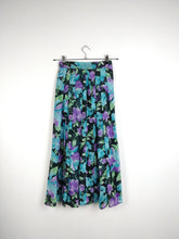 Load image into Gallery viewer, The Purple Skirt | Vintage flower floral pink pattern print long maxi flared skirt purple black blue green XS

