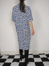 Load image into Gallery viewer, The Blue Bird | Vintage blue white print abstract pattern midi dress pleated M-L