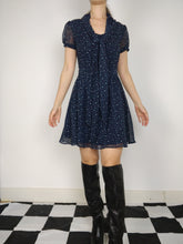 Load image into Gallery viewer, The Cute Navy | Preloved navy blue dress print abstract pattern mini tie collar XS