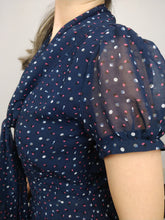 Load image into Gallery viewer, The Cute Navy | Preloved navy blue dress print abstract pattern mini tie collar XS