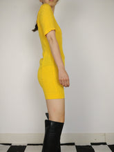Load image into Gallery viewer, The Yellow Polka Dress | Vintage yellow bodycon dress polka dot shiny pattern XS-S