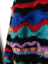 Load image into Gallery viewer, The Crazy Black Knit | Vintage knit sweater pullover structural pattern jumper black red blue purple winter S-M