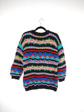 Load image into Gallery viewer, The Crazy Black Knit | Vintage knit sweater pullover structural pattern jumper black red blue purple winter S-M