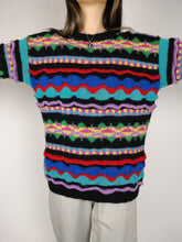 Load image into Gallery viewer, The Crazy Black Knit | Vintage knit sweater pullover structural pattern jumper black red blue purple winter S-M