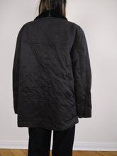 Load image into Gallery viewer, The Black Faux Sherpa Coat | Vintage cotton winter coat with faux sherpa collar lined padded faux shearling coat jacket M