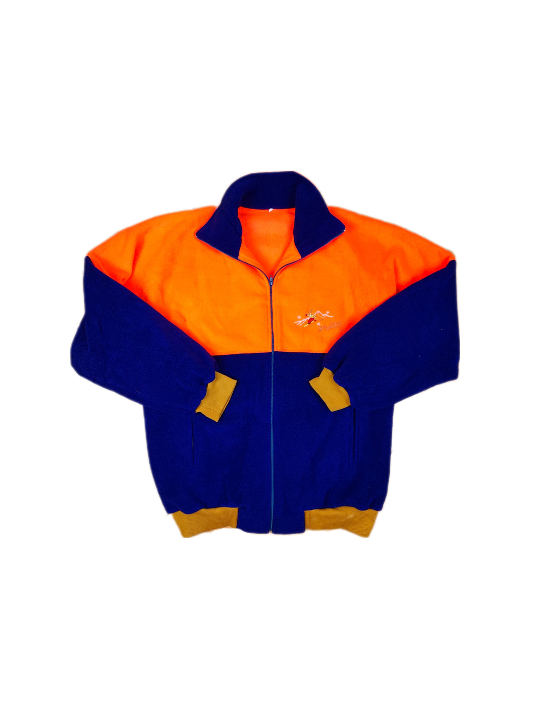 Vintage fleece jacket pullover jumper cardigan blue orange thick ski embroidery unisex men XL