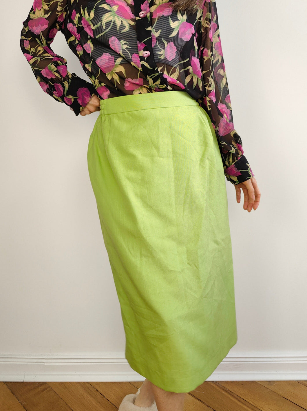 The Bright Green Midi Skirt | Vintage Fink Model straight pencil long midi skirt EU38 UK12 F40 S