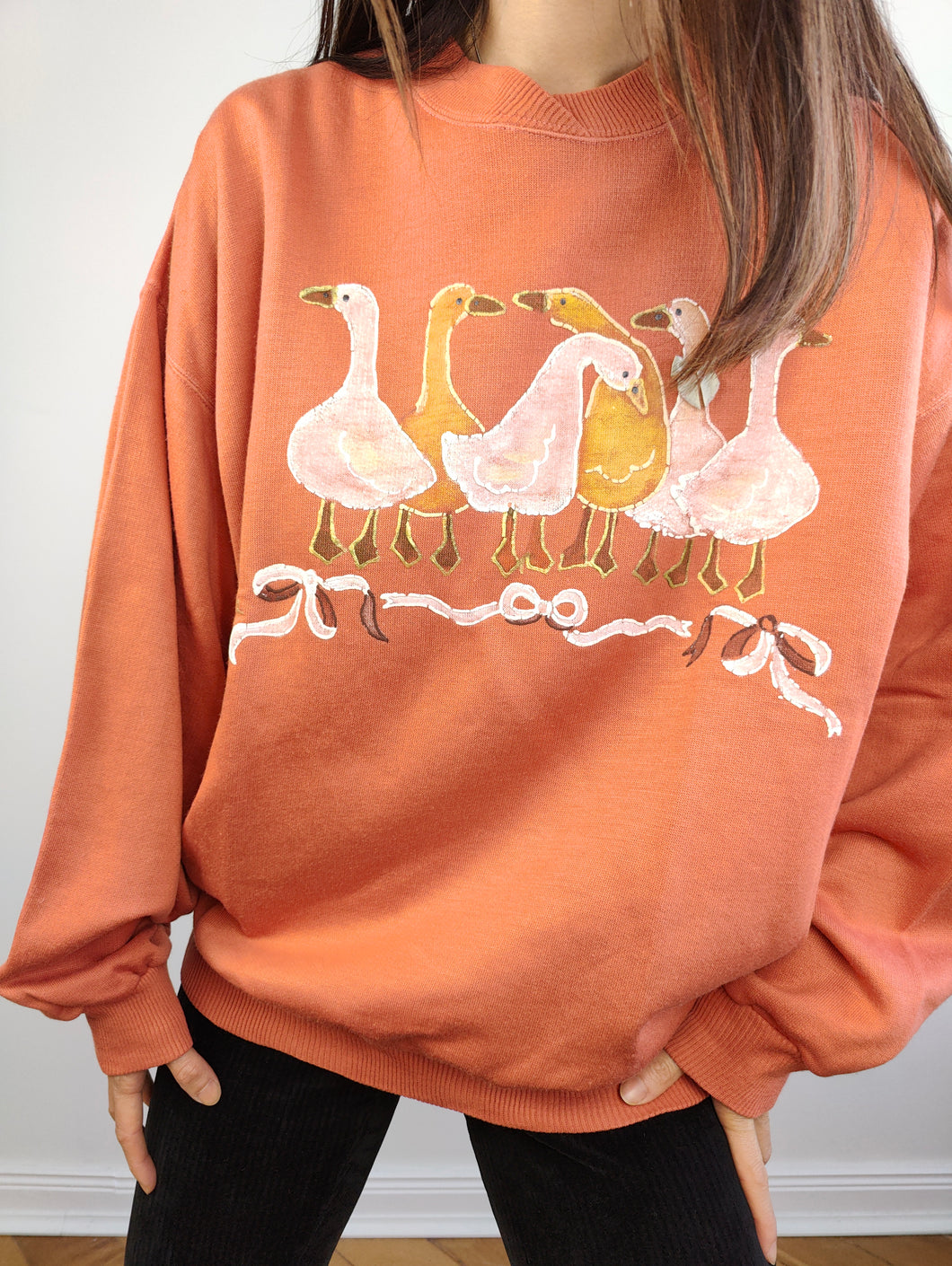 Vintage 90s sweatshirt orange duck goose sweater pullover jumper made in Italy M