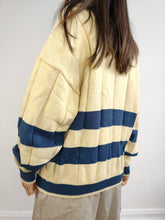 Load image into Gallery viewer, The Fisherman Cream Blue Stripe Cardigan Jacket | Vintage Creazioni Luxus Firenze cotton blend embroidery patch knit knitted M-L
