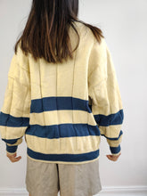 Load image into Gallery viewer, The Fisherman Cream Blue Stripe Cardigan Jacket | Vintage Creazioni Luxus Firenze cotton blend embroidery patch knit knitted M-L
