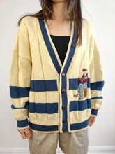 Load image into Gallery viewer, The Fisherman Cream Blue Stripe Cardigan Jacket | Vintage Creazioni Luxus Firenze cotton blend embroidery patch knit knitted M-L
