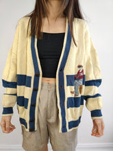 Load image into Gallery viewer, The Fisherman Cream Blue Stripe Cardigan Jacket | Vintage Creazioni Luxus Firenze cotton blend embroidery patch knit knitted M-L
