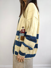 Load image into Gallery viewer, The Fisherman Cream Blue Stripe Cardigan Jacket | Vintage Creazioni Luxus Firenze cotton blend embroidery patch knit knitted M-L
