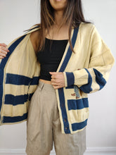 Load image into Gallery viewer, The Fisherman Cream Blue Stripe Cardigan Jacket | Vintage Creazioni Luxus Firenze cotton blend embroidery patch knit knitted M-L
