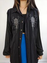 Load image into Gallery viewer, The 90s Tribal Tattoo Embroidery Black Shirt | Vintage Missionary long sleeve tribals embroidered button up unisex men women L-XL
