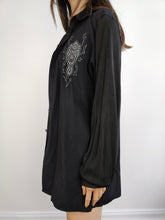 Load image into Gallery viewer, The 90s Tribal Tattoo Embroidery Black Shirt | Vintage Missionary long sleeve tribals embroidered button up unisex men women L-XL
