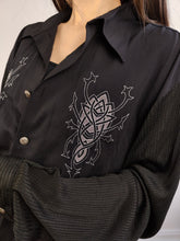 Load image into Gallery viewer, The 90s Tribal Tattoo Embroidery Black Shirt | Vintage Missionary long sleeve tribals embroidered button up unisex men women L-XL

