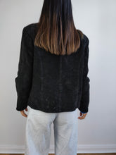Load image into Gallery viewer, The 80s Dino&#39;z Suede Leather Black Kite Jacket | Vintage real leather patchwork embroidery blazer short jacket D38 I44 S
