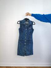 Load image into Gallery viewer, The Morgan Dark Blue Denim Mini dress | Vintage Y2K dark indigo jeans spring summer short sleeveless EU36 S
