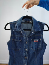 Load image into Gallery viewer, The Morgan Dark Blue Denim Mini dress | Vintage Y2K dark indigo jeans spring summer short sleeveless EU36 S
